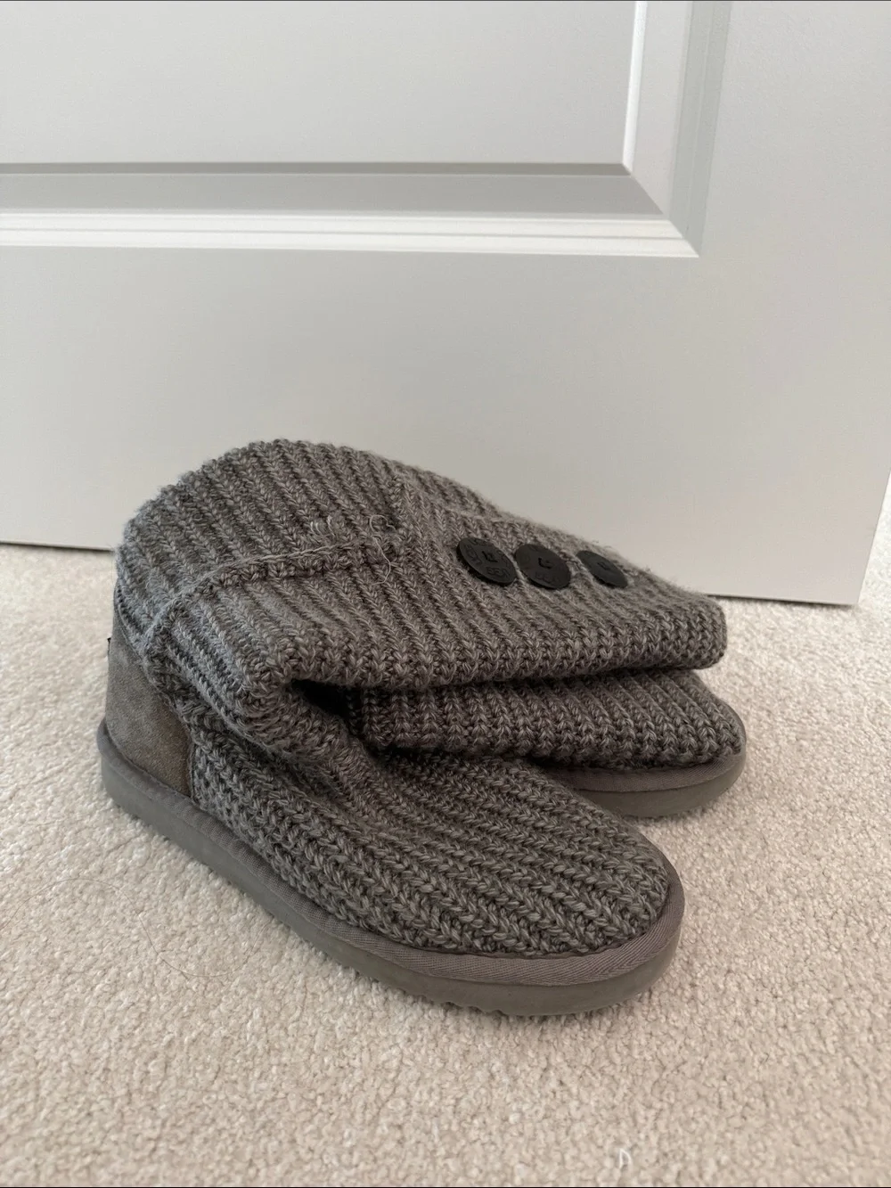 UGG Women's Gray Knit Fold-Over Bootie with Button Accents